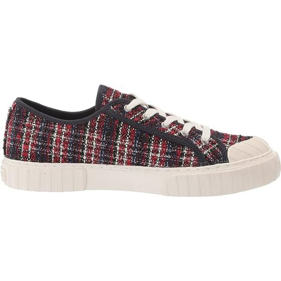 New Nine West Women's Hazie2 Sneaker Red Blue Plaid - Picture 2 of 9